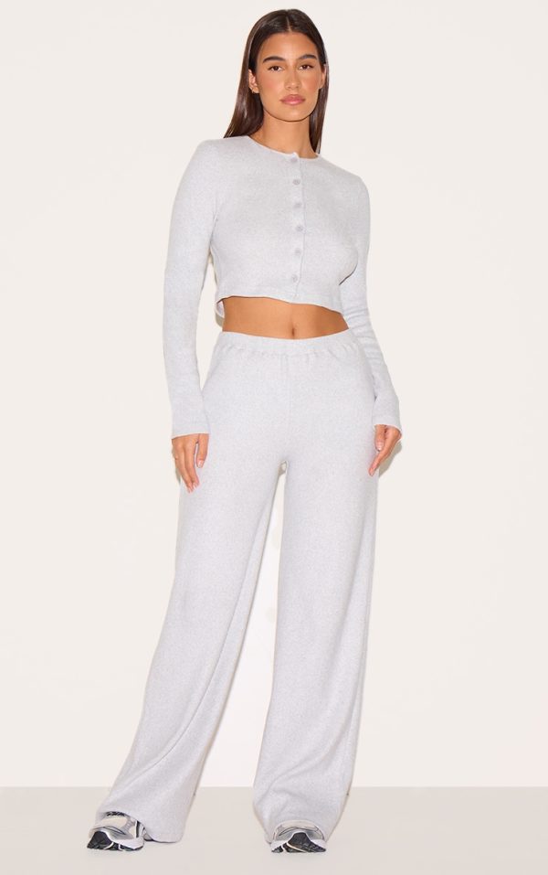 Ash Grey Brushed Rib Wide Leg Pants