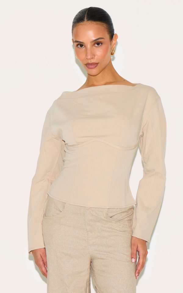 Petite Stone Woven Cinched Waist Detail Long Top