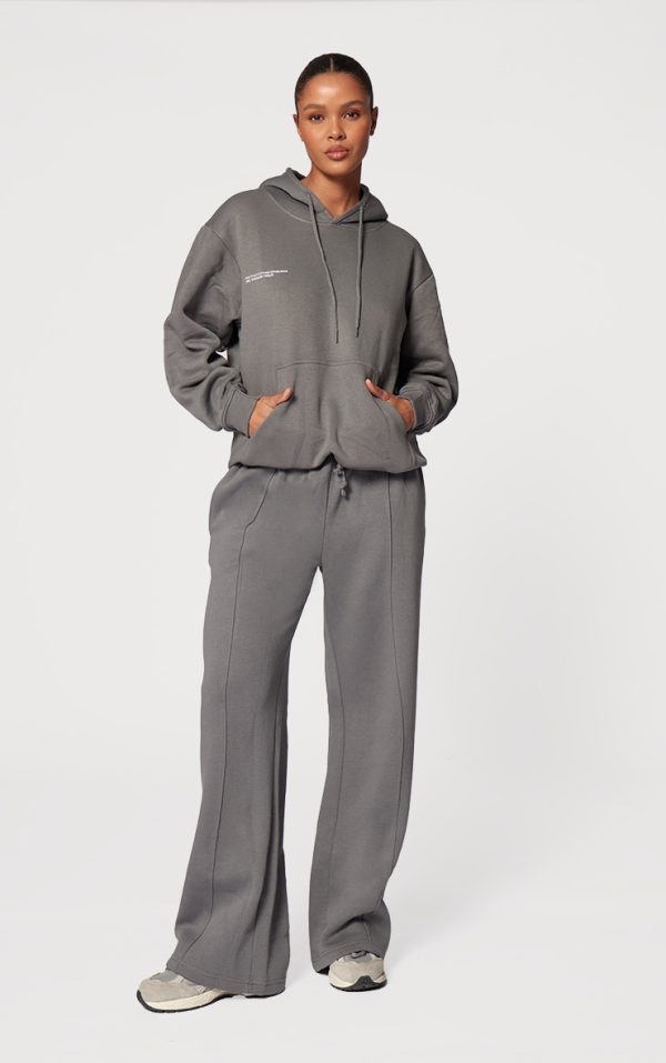 Charcoal Pintuck Drawstring Straight Leg Leg Sweatpants