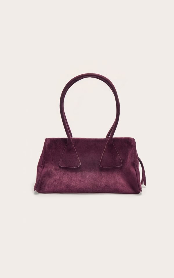 Plum Faux Suede Bowler Bag