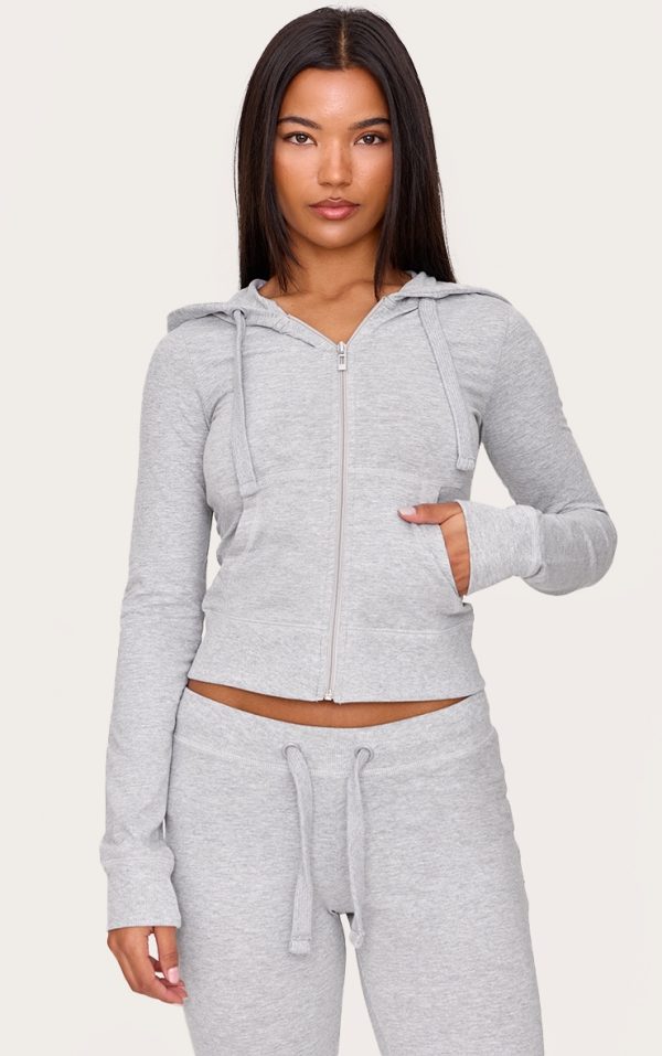 Grey Marl Zip Up Fitted Track Top