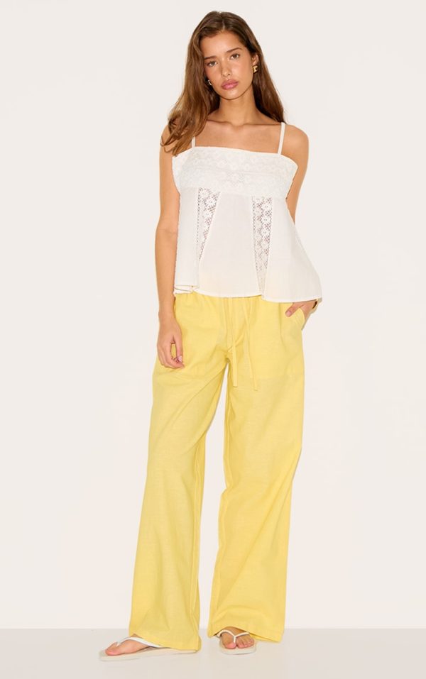 Lemon Cotton Linen Look Drawstring Waist Pants