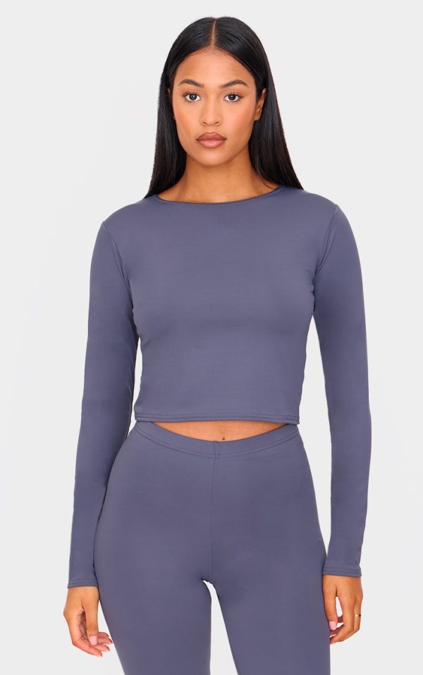 Tall Charcoal Crew Neck Long Sleeve Active Top