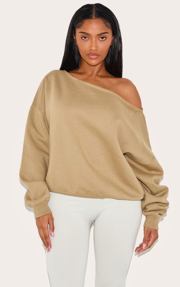 Shape Khaki Sweat Raw Edge Slouch Sweatshirt