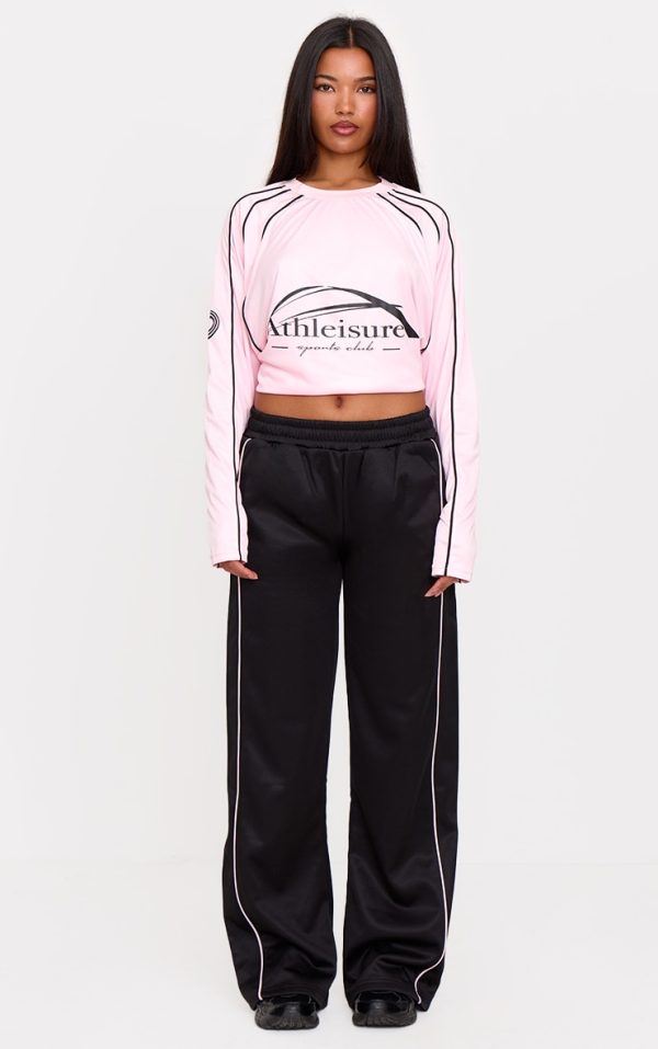 Black Contrast Piping Straight Leg Sweatpants