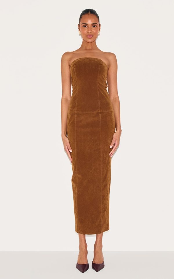 Chestnut Faux Suede Bandeau Maxi Dress