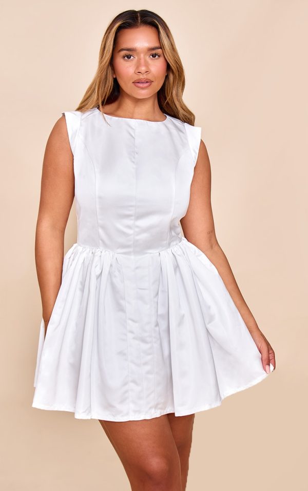 Shape White Boat Neck Cap Sleeve Skater Mini Dress
