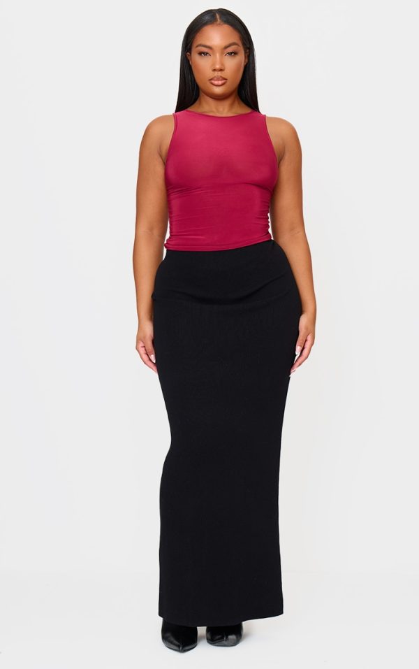 Plus Black Fine Knit Maxi Skirt