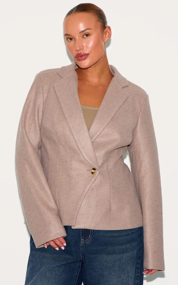 Plus Mushroom Cinched In Wool Look Blazer