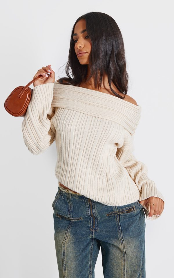 Petite Cream Off The Shoulder Knit Sweater