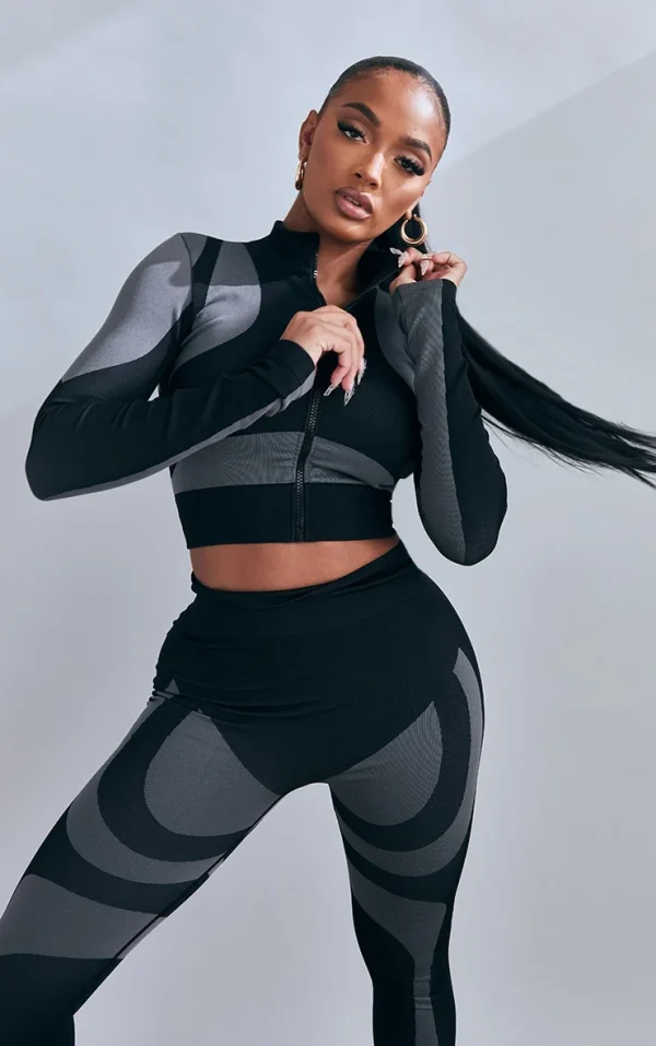 Shape Black Branded Contour Zip Long Sleeve Gym Top