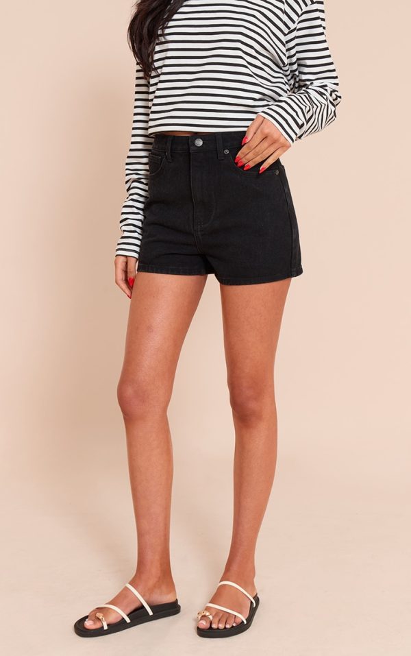 Tall Washed Black High Waisted Basic Shorts