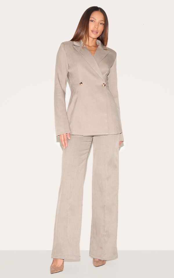 Tall Mocha Premium Tailored Woven Seam Detail Wide Leg Pants