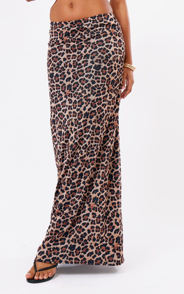 Leopard Printed Lined Mesh Maxi Skirt