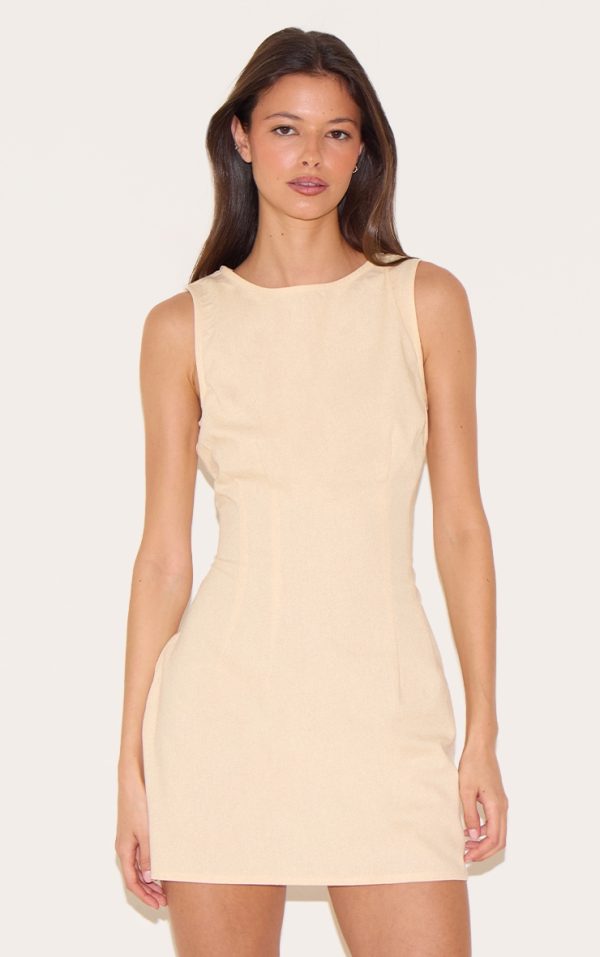 Butter Yellow Boat Neck Linen Shift Dress