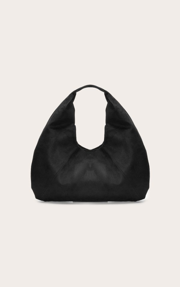 Black Faux Suede Rounded Tote