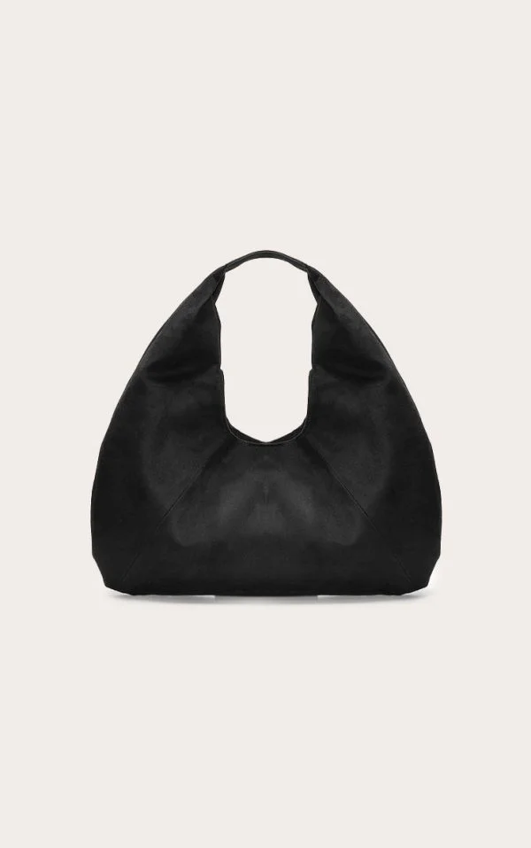 Black Faux Suede Rounded Tote