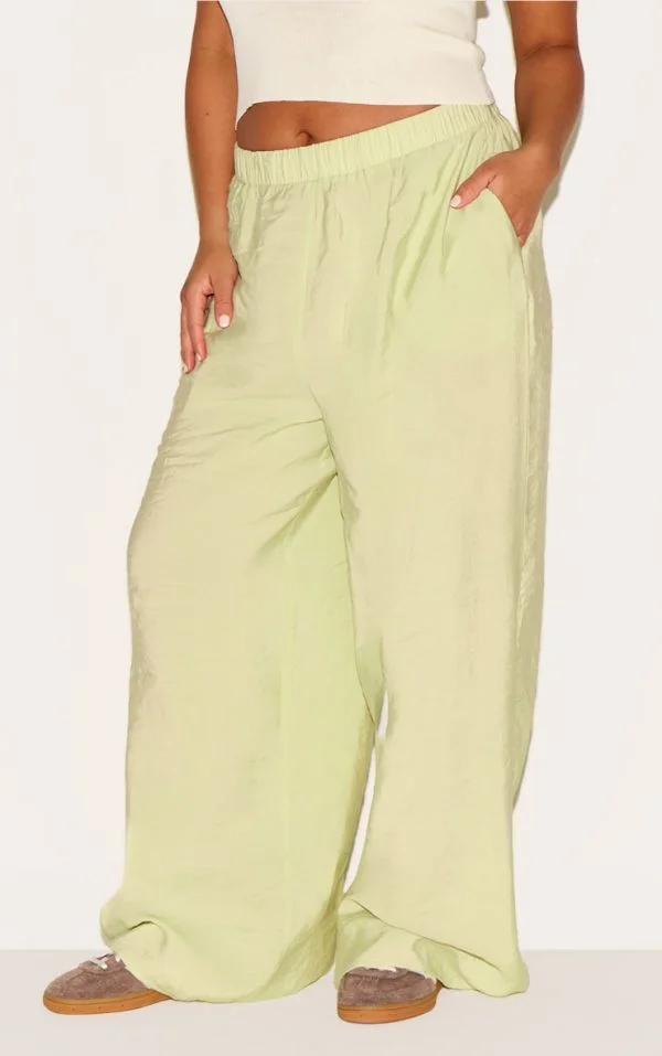 Plus Clay Peached Woven Elasticated Waist Straight Leg Pants