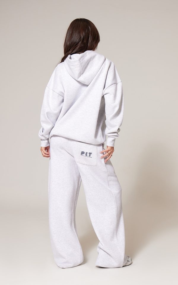 PRETTYLITTLETHING Ash Grey Printed Back Pocket Wide Leg Sweatpants