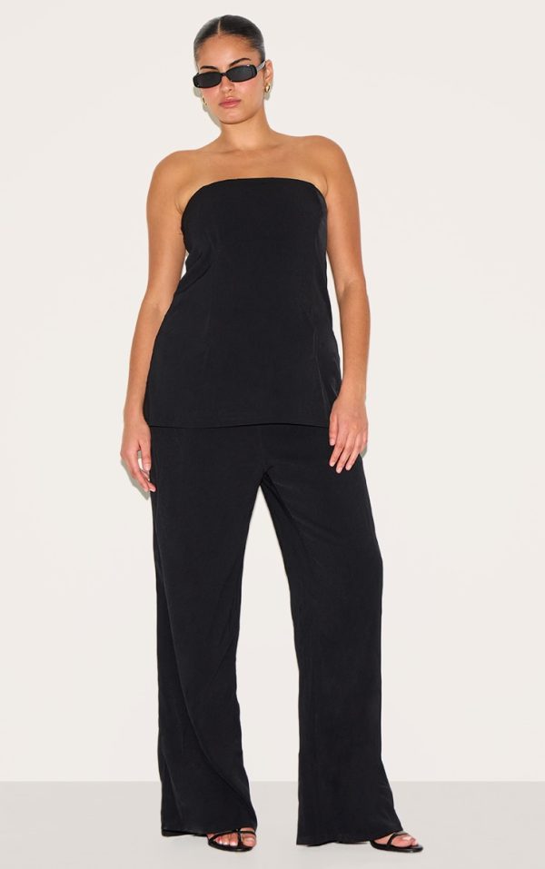 Plus Black Woven Tailored Longline Bandeau Flared Jumpsuit