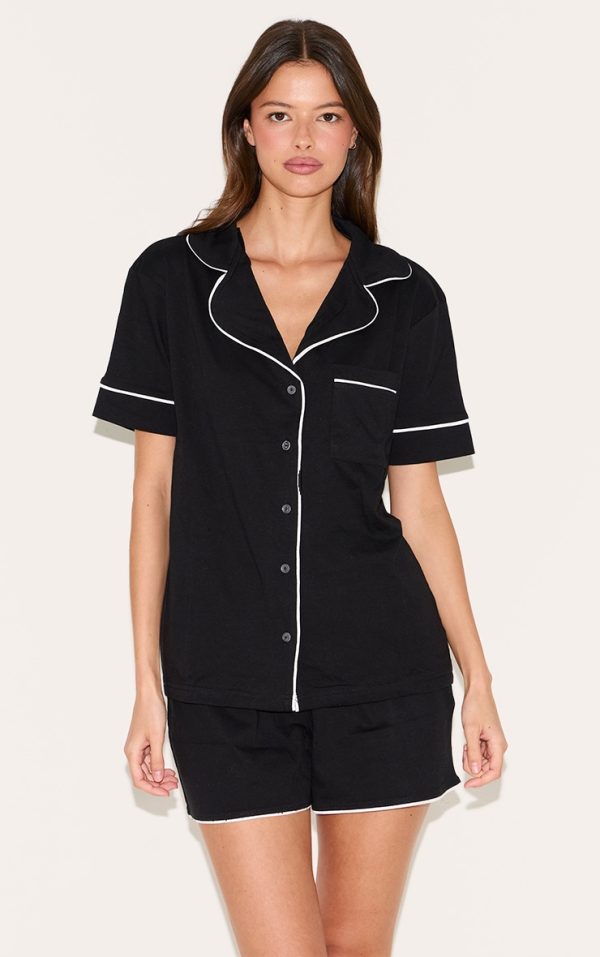 Black Jersey Piping Short Pj Set