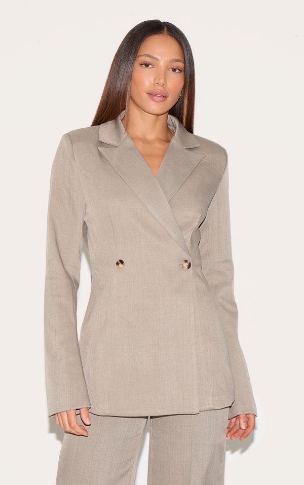 Tall Mocha Premium Tailored Woven Cinched Waist Fitted Blazer