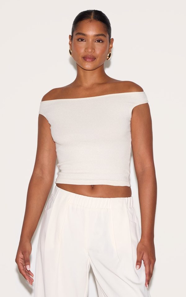 Stone Ribbed Bardot Detail Vest Top
