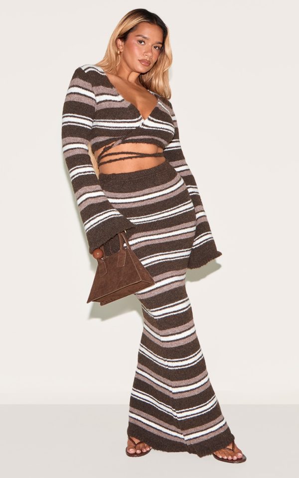 Shape Chocolate Brushed Stripped Knit Maxi Skirt