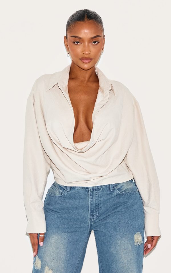 Shape Stone Peach Skin Cowl Front Shirt