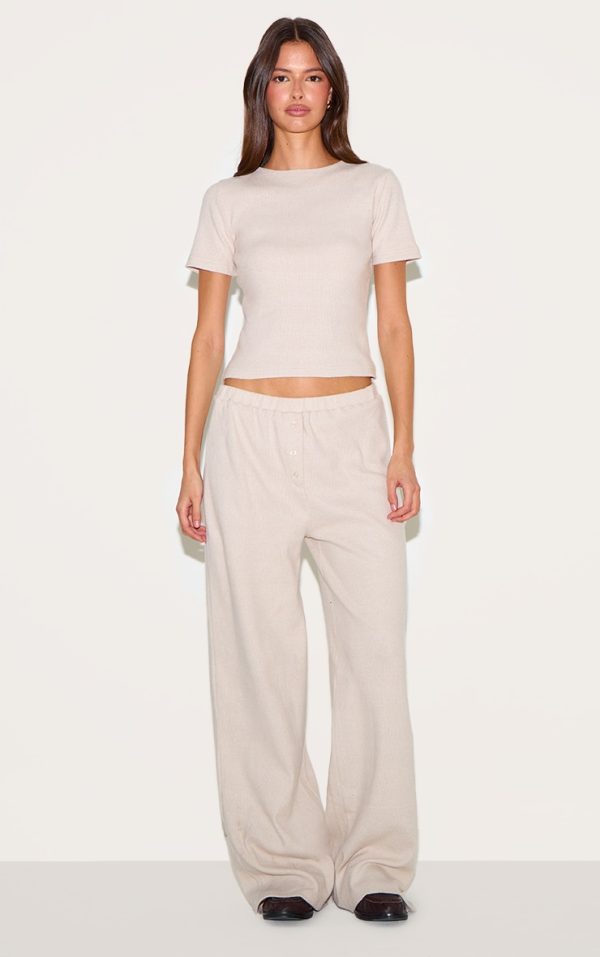 Clay Brushed Rib Button Up Detail Straight Leg Pants