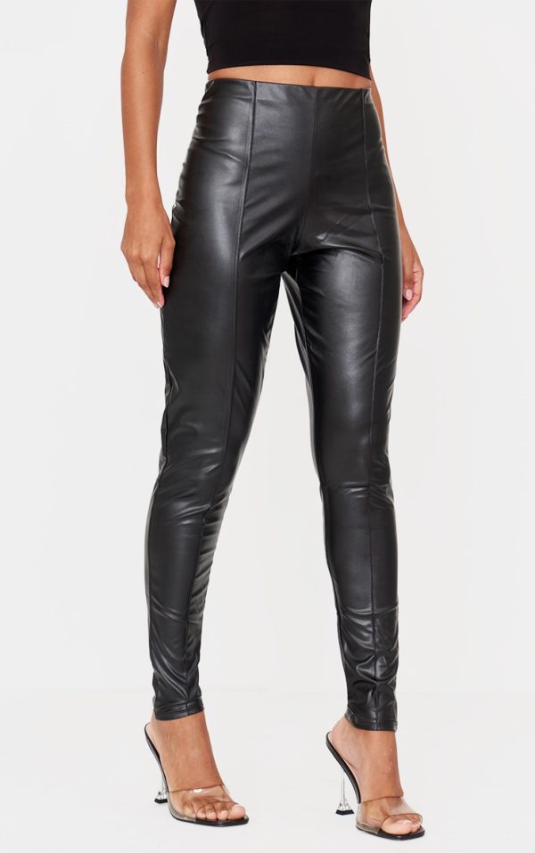 Black Faux Leather Pintuck Detail Leggings