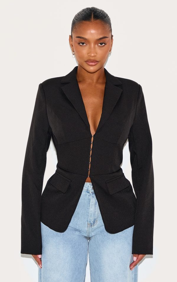 Shape Black Tailored Plunge Neck Cinched Waist Blazer