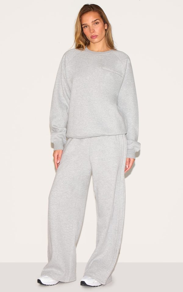 Ash Grey Wide Leg Pleated Detail Sweatpants