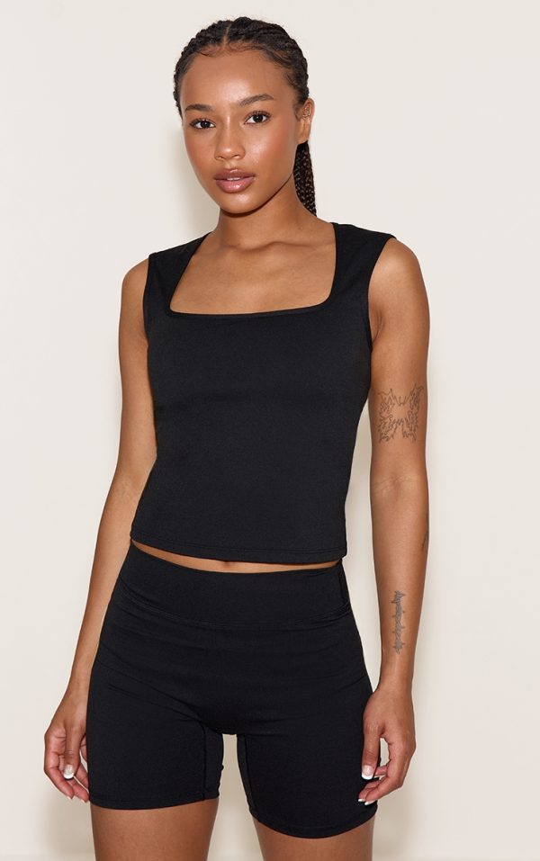 Petite Black Sculpt Square Neck Gym Top
