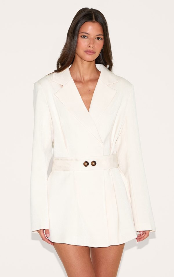 Almond Structured Belted Blazer Dress