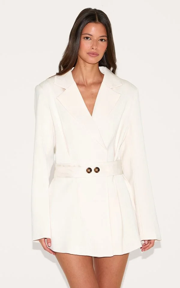 Almond Structured Belted Blazer Dress