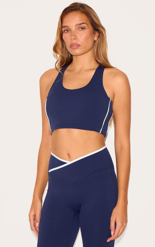 Navy Sculpt Double Layer Padded Contrast Binding Sports Bra