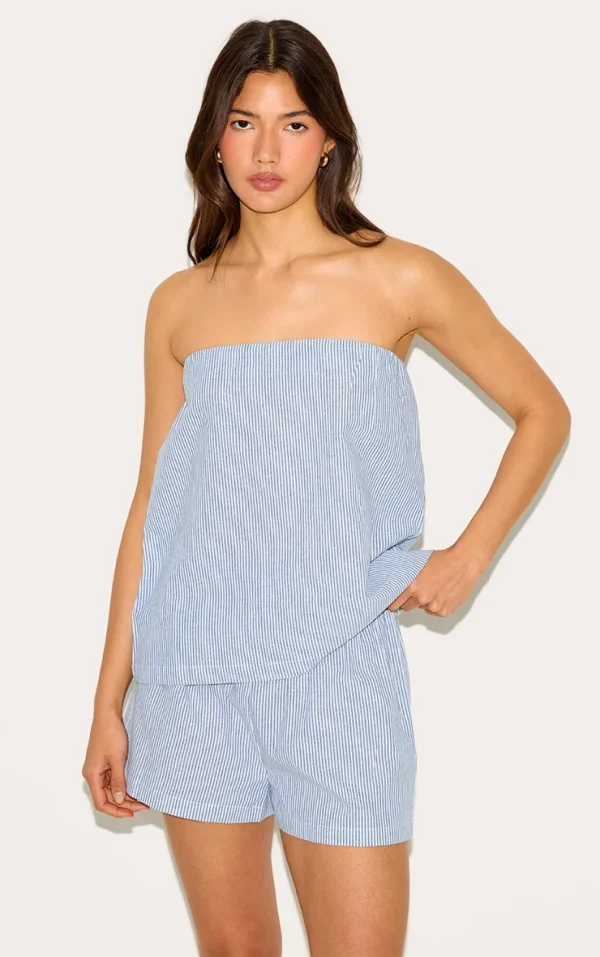 Blue Pinstripe Elasticated Floaty Shorts