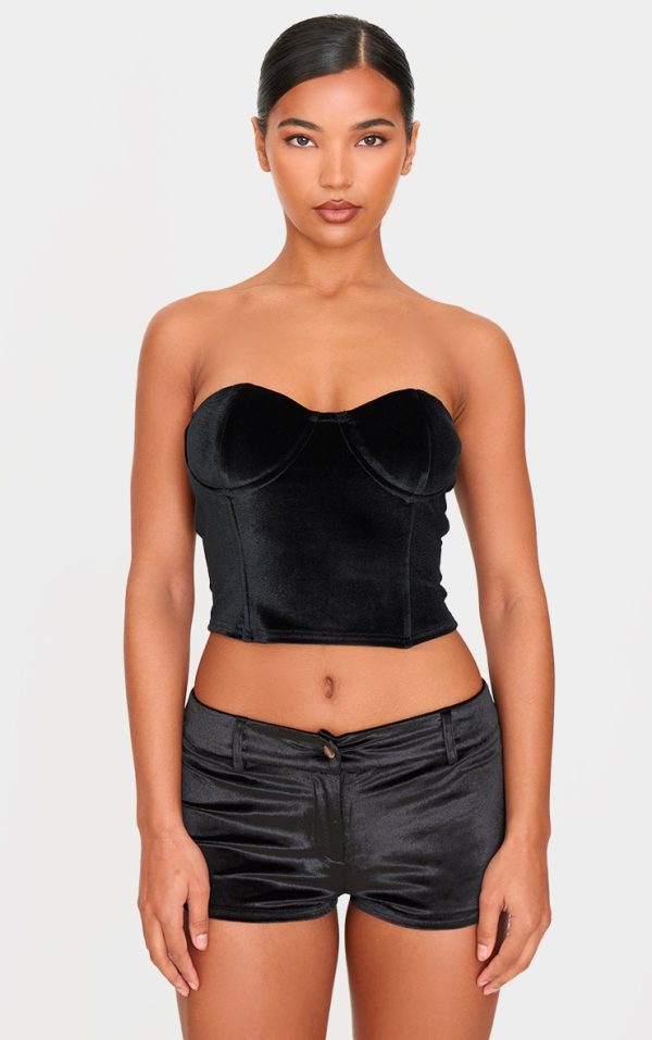 Black Velvet Seam Detail Corset Top