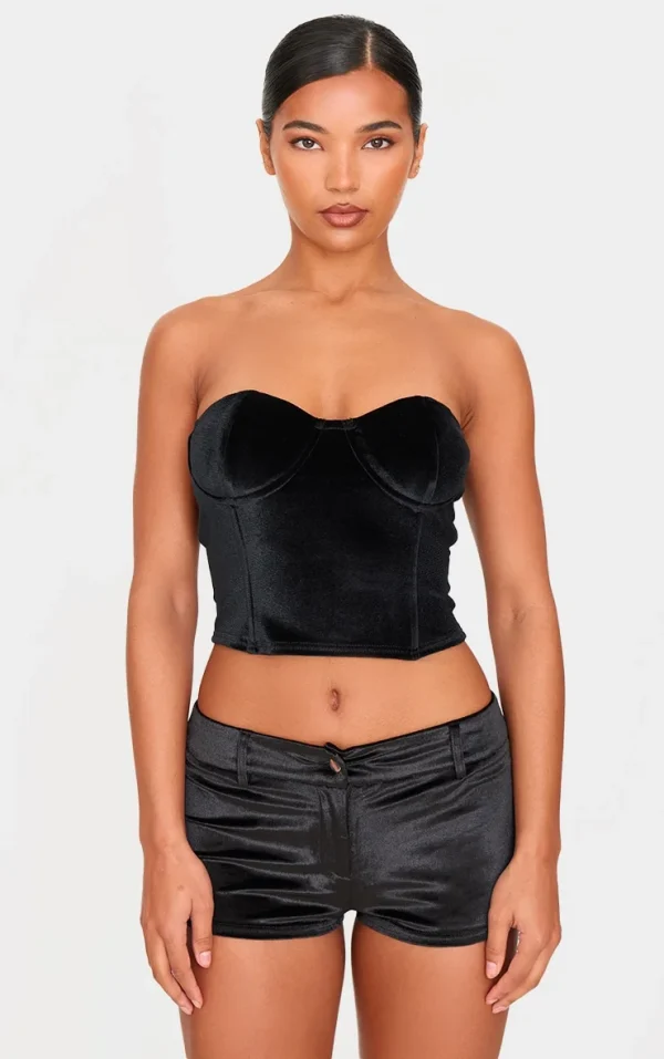 Black Velvet Seam Detail Corset Top