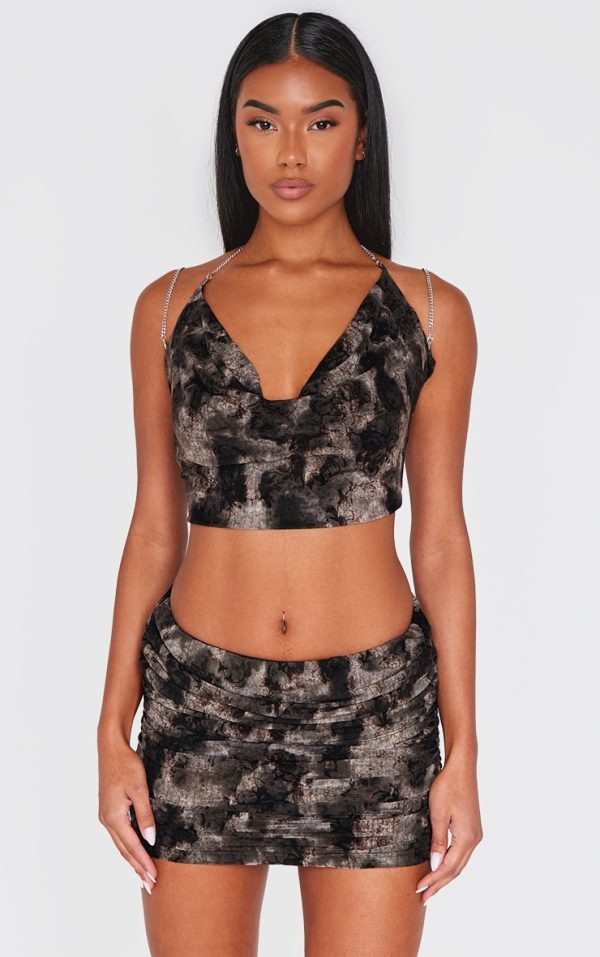 Charcoal Devore Mesh Chain Detail Top