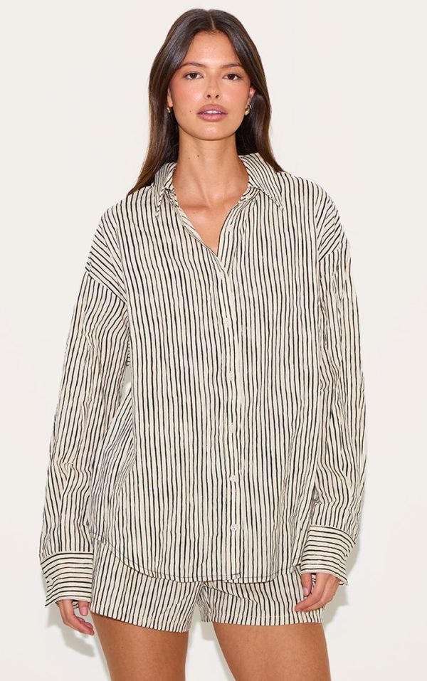 Black Striped Linen Long Sleeve Shirt