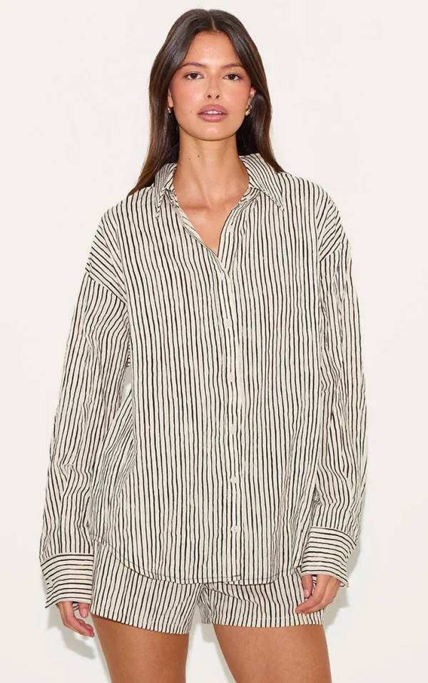 Black Striped Linen Long Sleeve Shirt