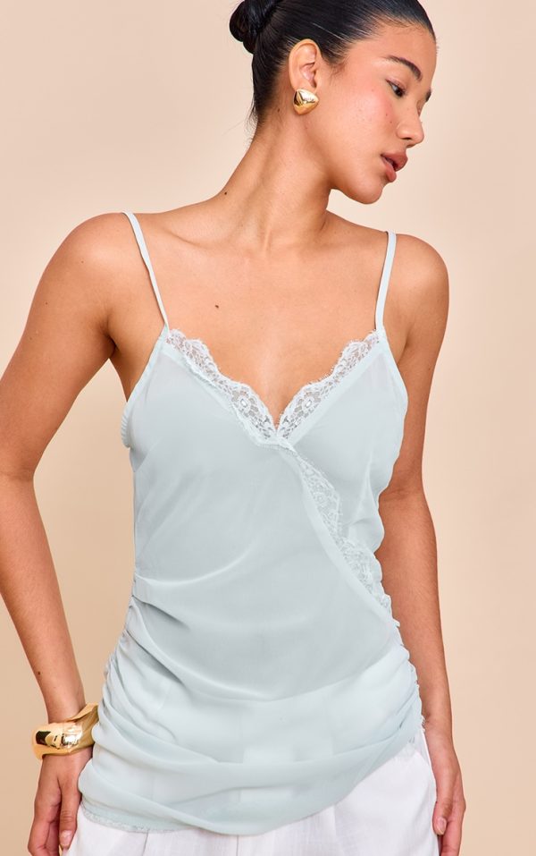 Sage Chiffon Wrap Detail Lace Trim Cami