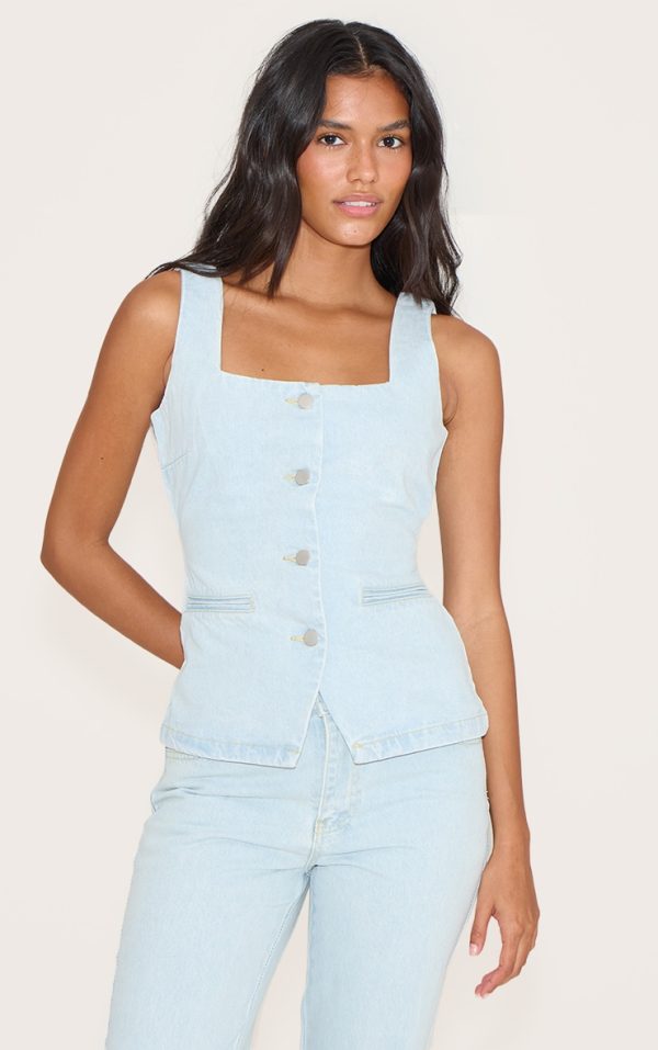 Light Blue Tie Back Denim Top