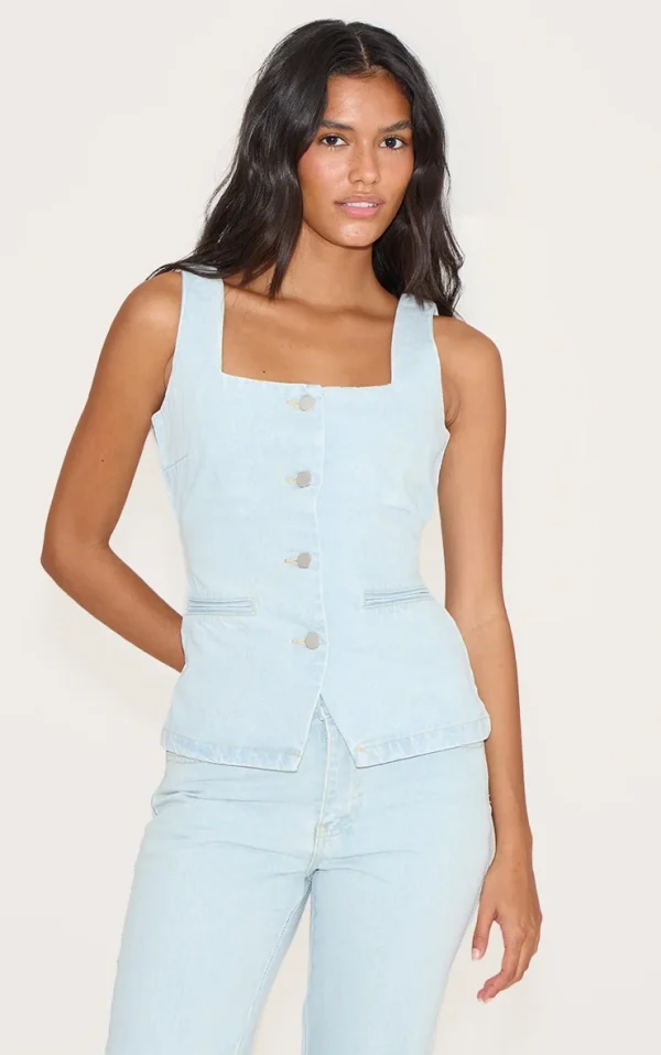 Light Blue Tie Back Denim Top
