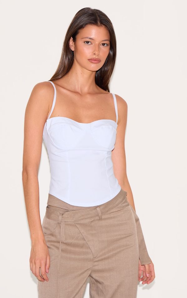 White Curved Hem Bengaline Corset