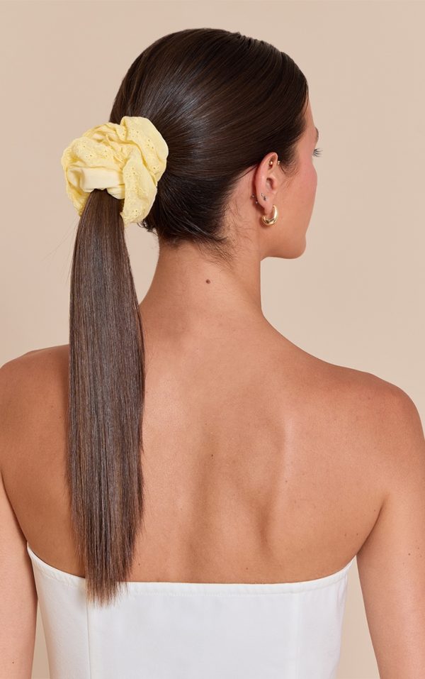 Butter Yellow Floral Broidery Anglaise Scrunchie