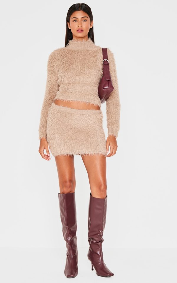Mocha Fluffy Knit Micro Mini Skirt