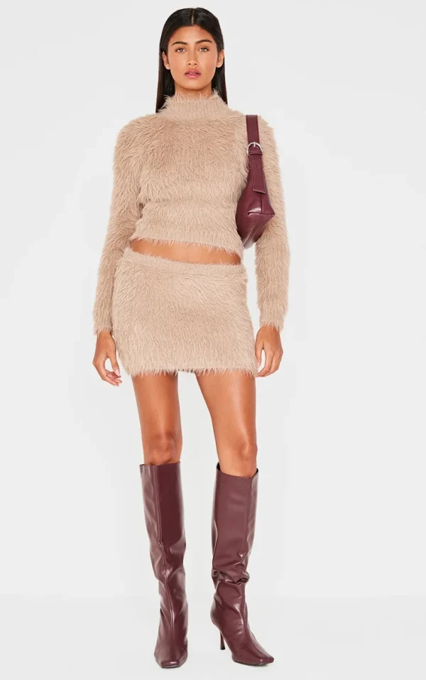 Mocha Fluffy Knit Micro Mini Skirt